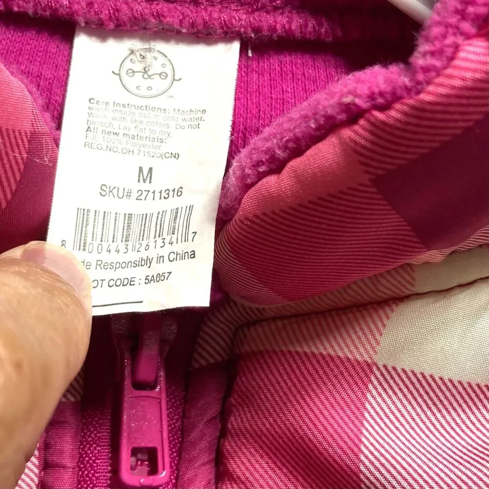 Dog Puffer Jacket Pink Checkered Quilted Zip Coat Warm Pet Apparel Medium
